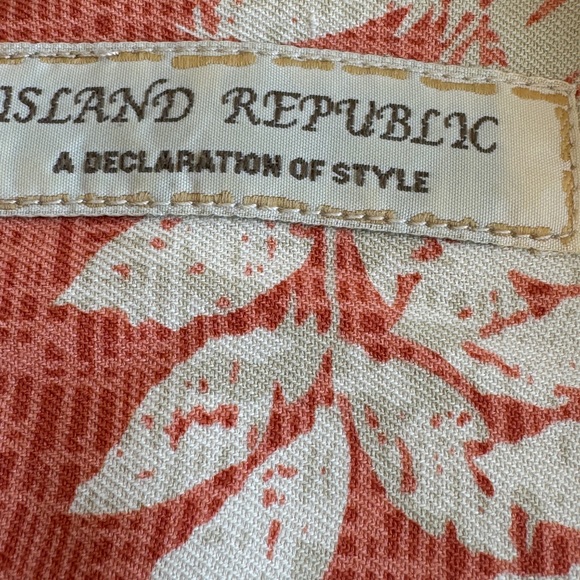 Island Republic Men’s‎ L Shirt Coral Hawaiian 100% Silk Leaf Pattern Tropical - Picture 6 of 8